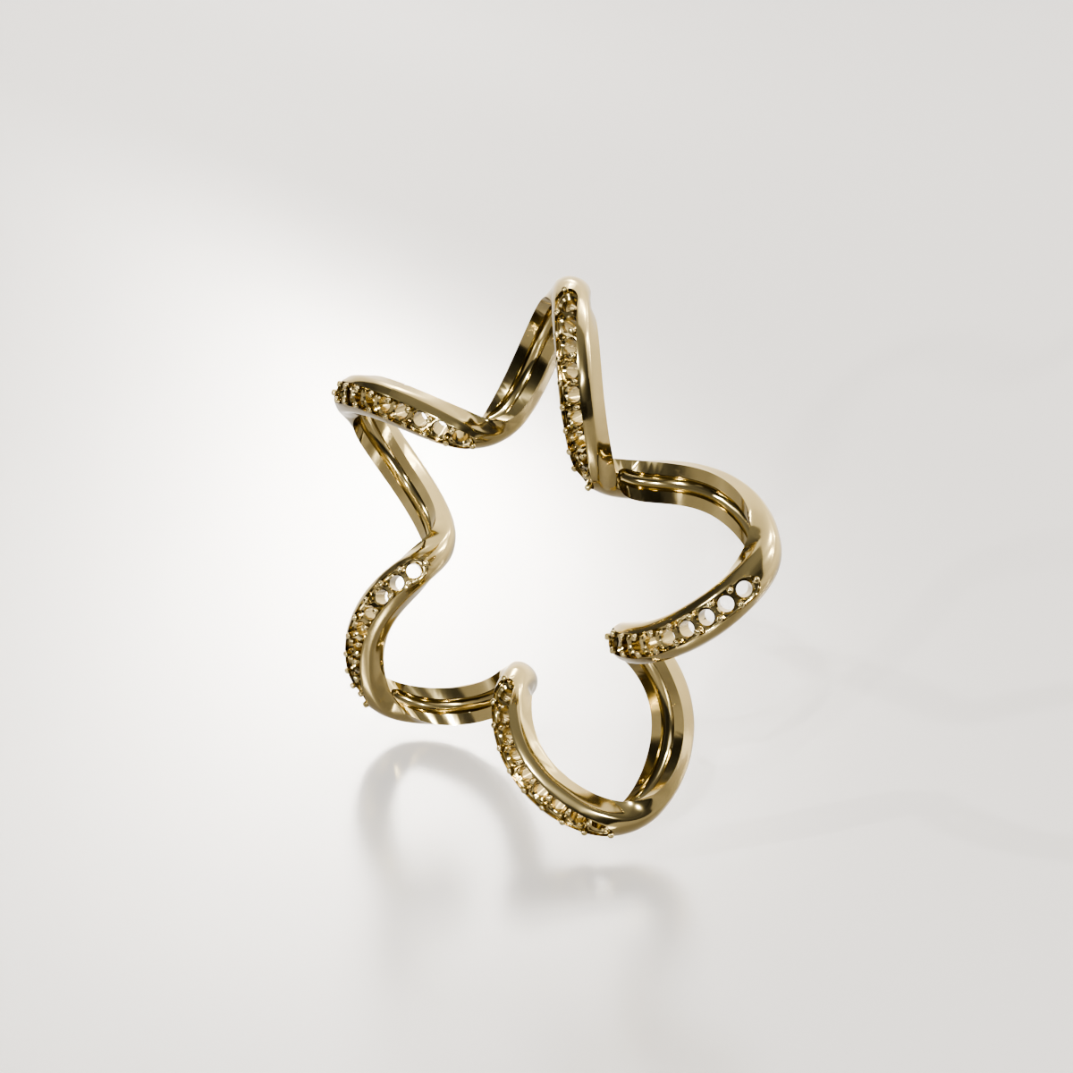 14K Gold Diamond Star Pendant — Pavé Five-Point Outline, yellow right