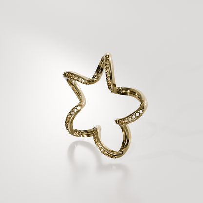 14K Gold Diamond Star Pendant — Pavé Five-Point Outline, yellow right