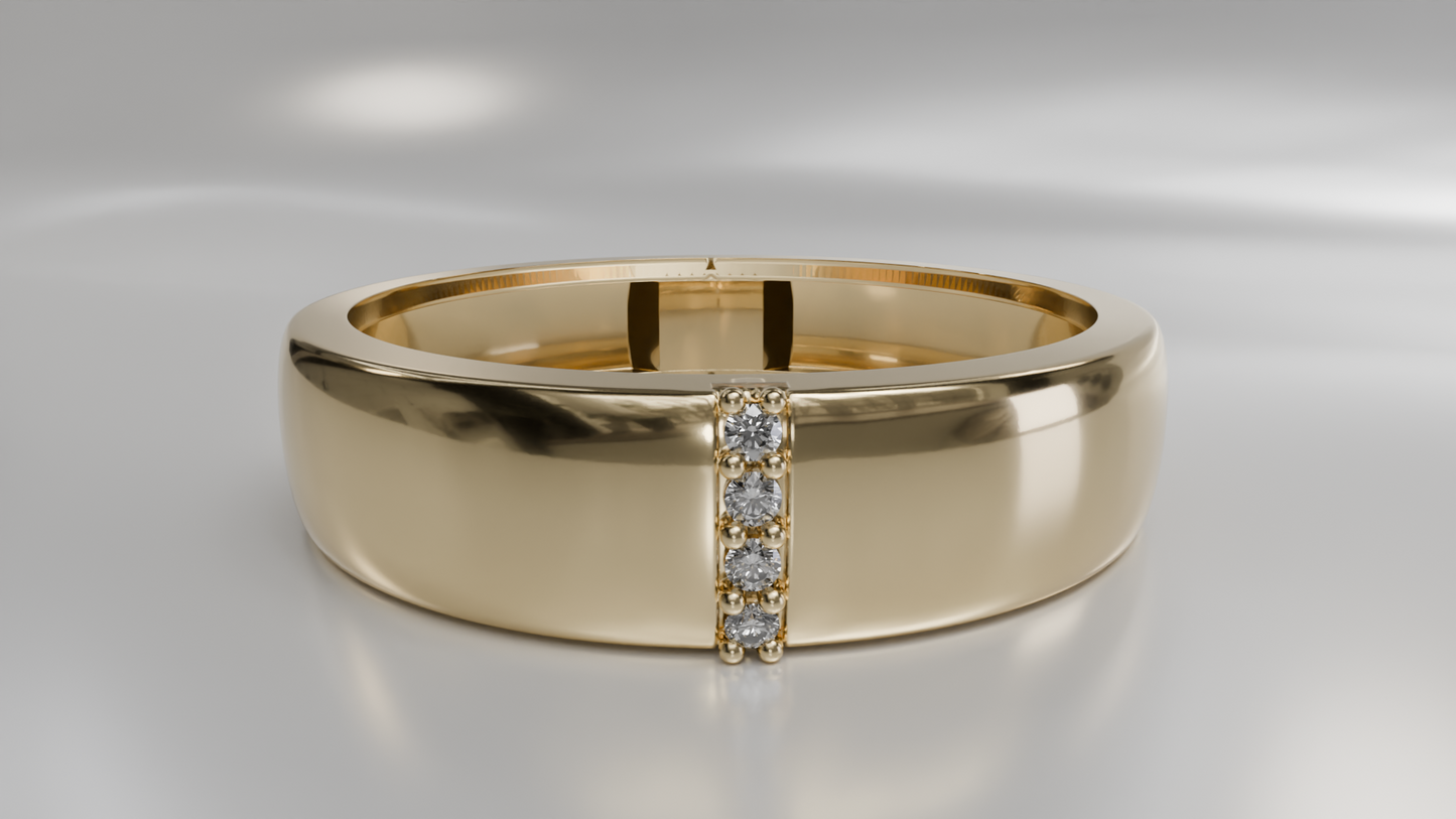Modern Men's Gold Wedding Band with Diamond Accents