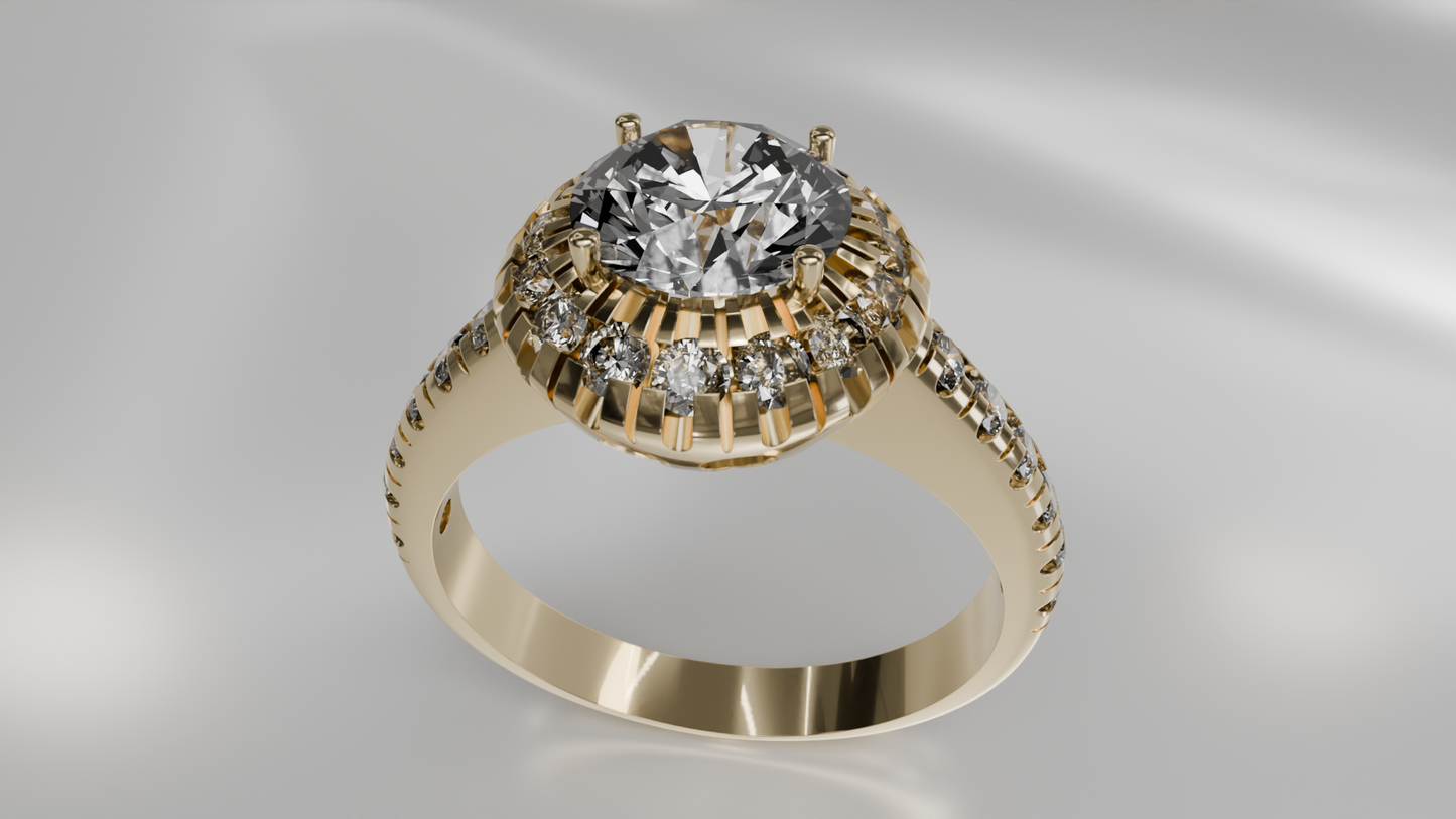 Dual Row Halo Diamond Wedding Ring with Wide Shank