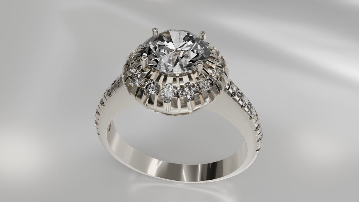 Dual Row Halo Diamond Wedding Ring with Wide Shank