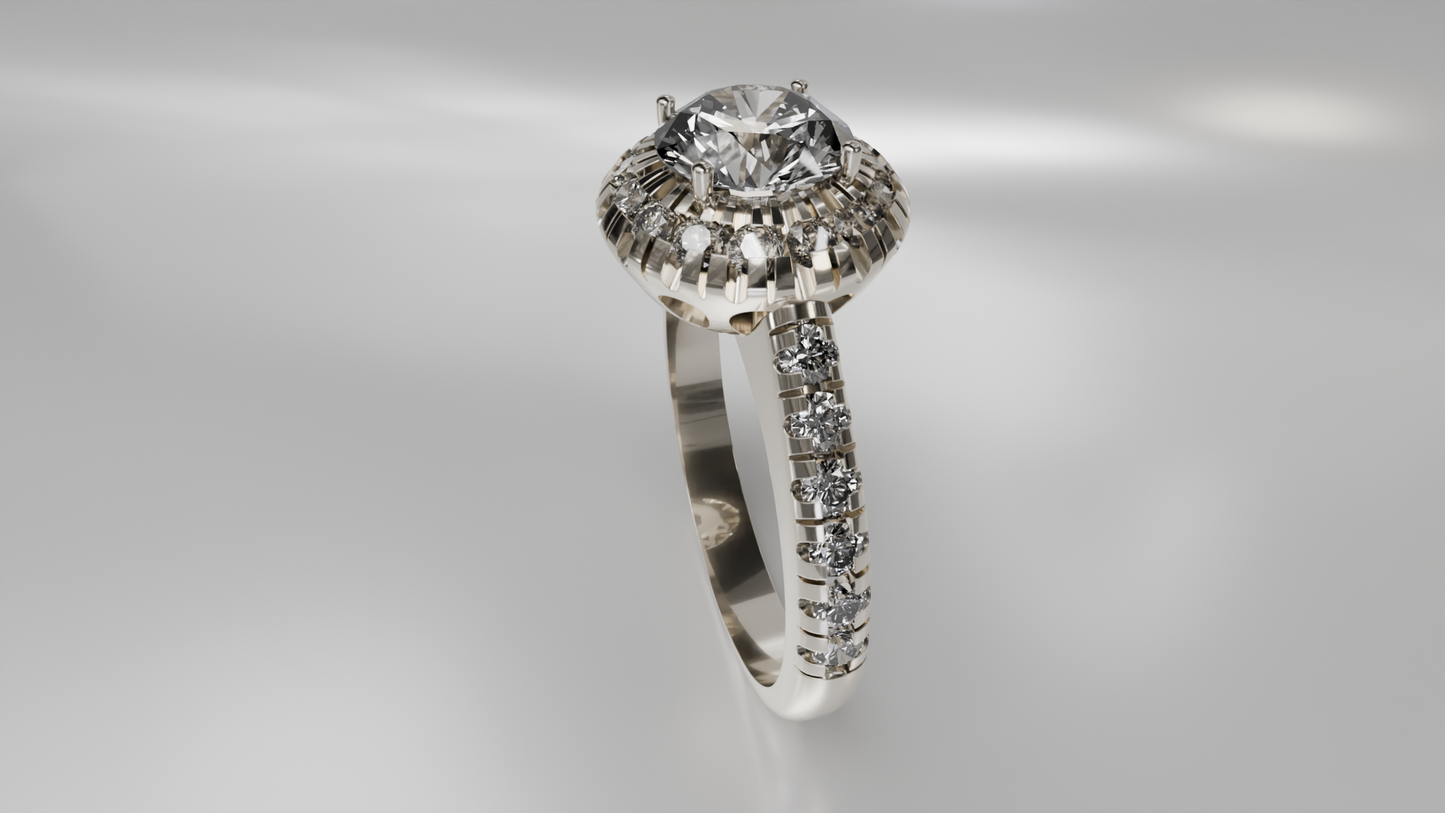 Dual Row Halo Diamond Wedding Ring with Wide Shank