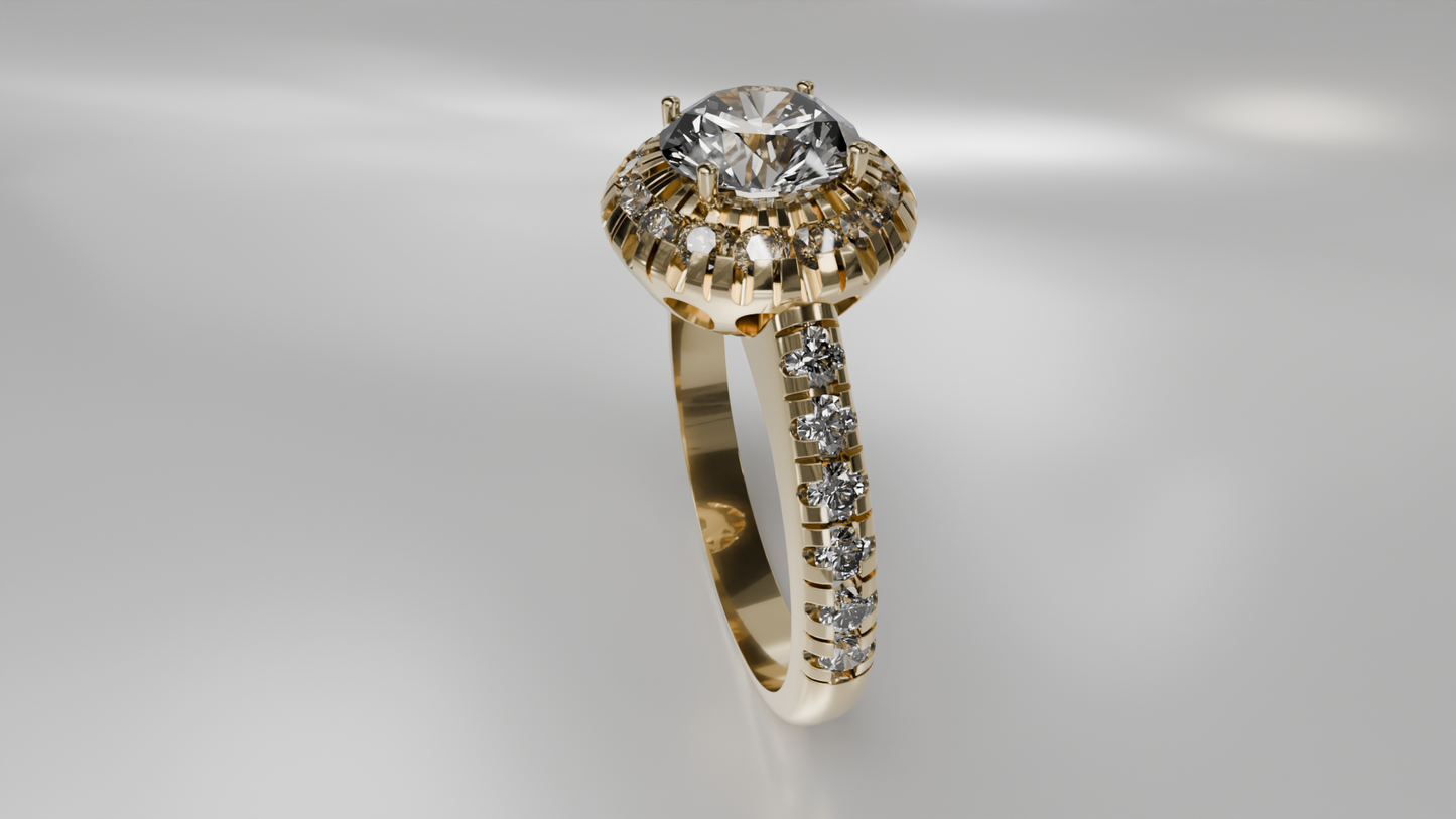 Dual Row Halo Diamond Wedding Ring with Wide Shank