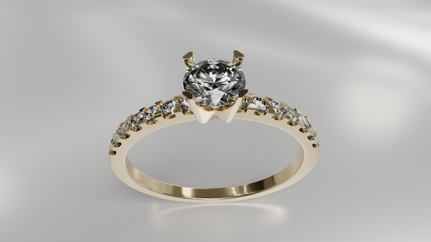 Classic Diamond Engagement Ring with Pave Band