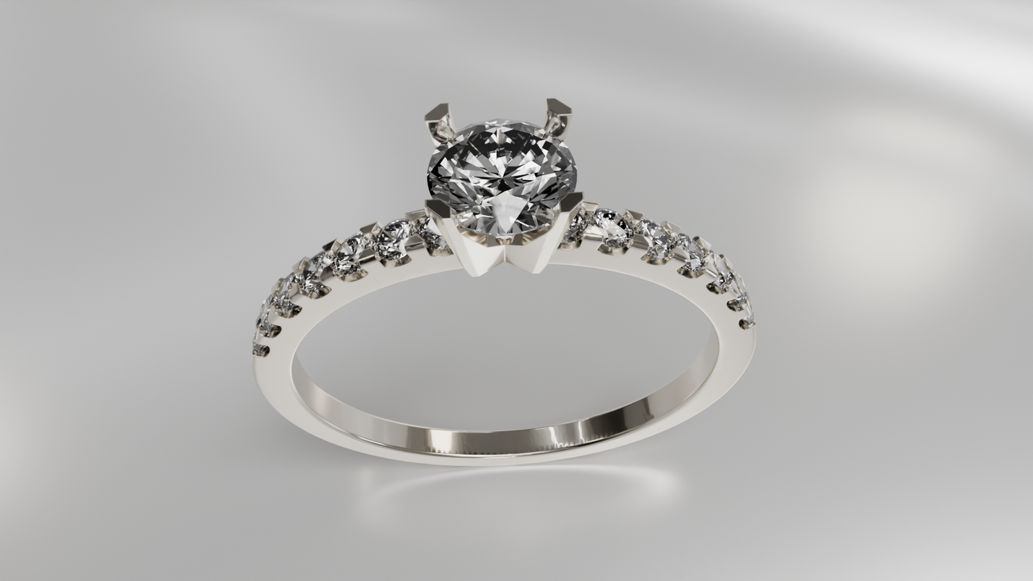 Classic Diamond Engagement Ring with Pave Band