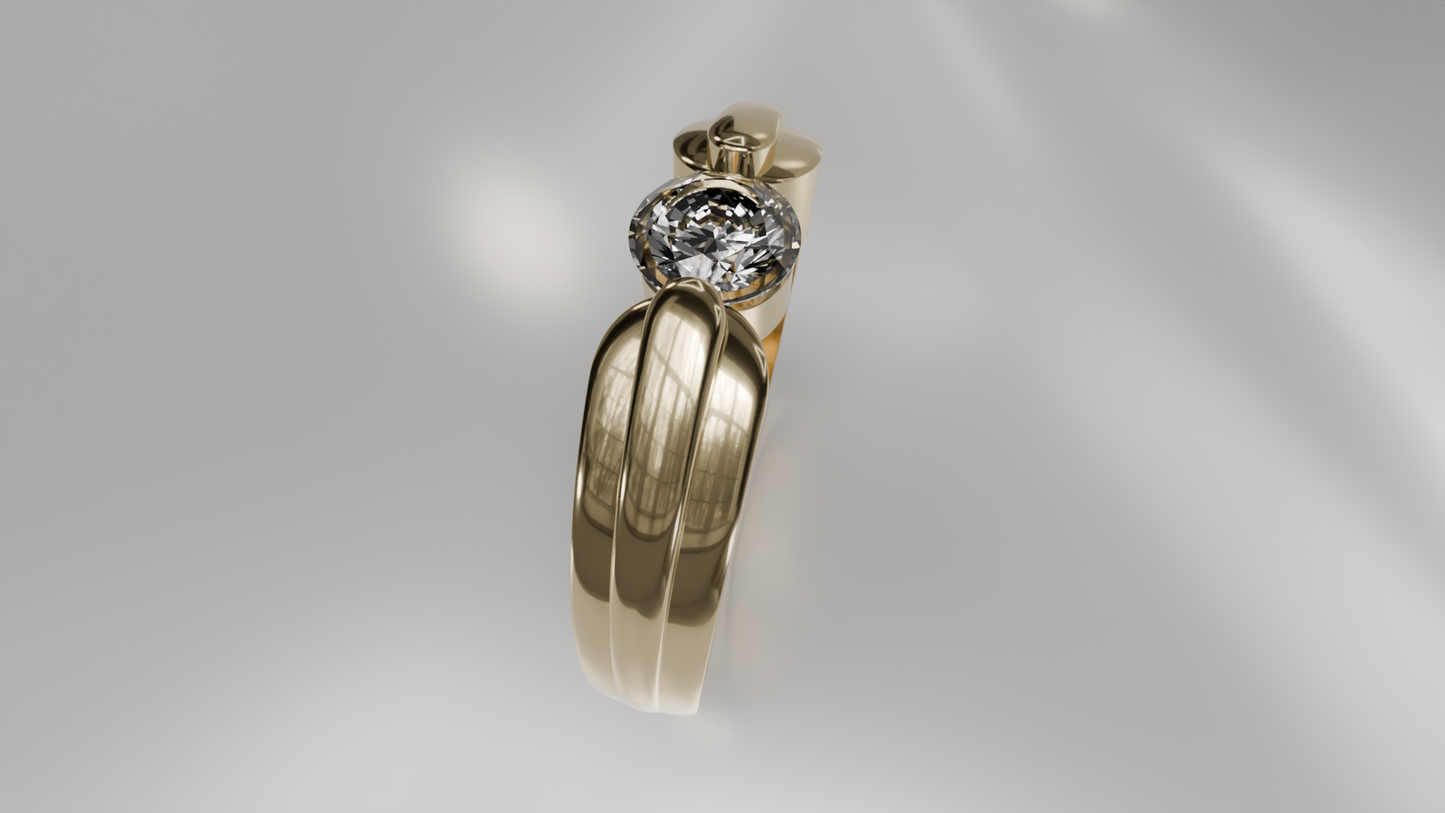 Modern Bezel Set Diamond Wedding Ring with Sculpted Band