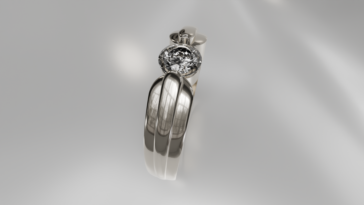 Modern Bezel Set Diamond Wedding Ring with Sculpted Band