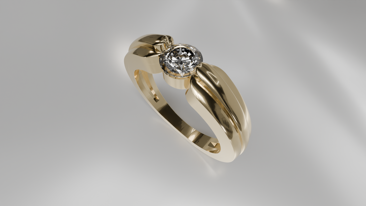 Modern Bezel Set Diamond Wedding Ring with Sculpted Band