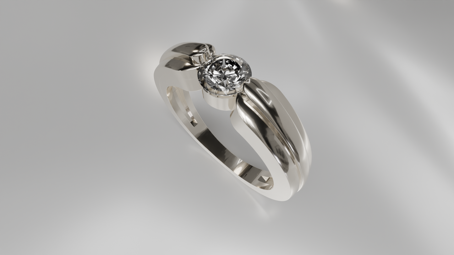 Modern Bezel Set Diamond Wedding Ring with Sculpted Band