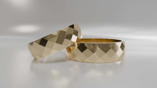 Gold Faceted Matching Wedding Band Set