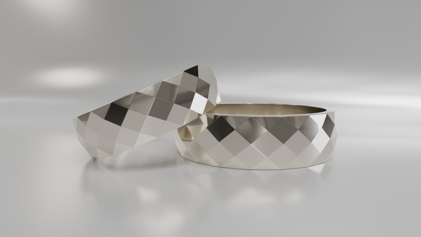Gold Faceted Matching Wedding Band Set