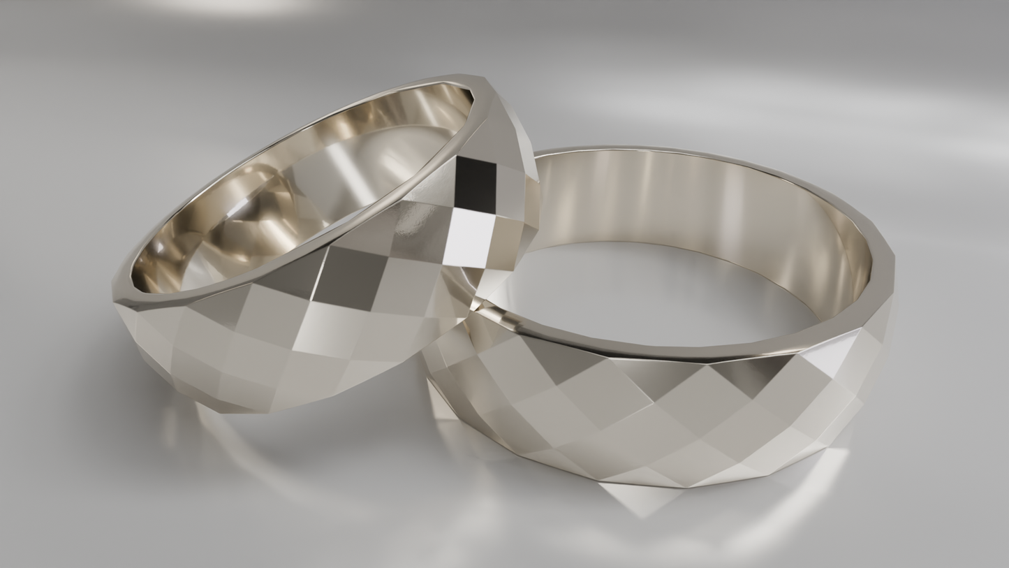 Gold Faceted Matching Wedding Band Set