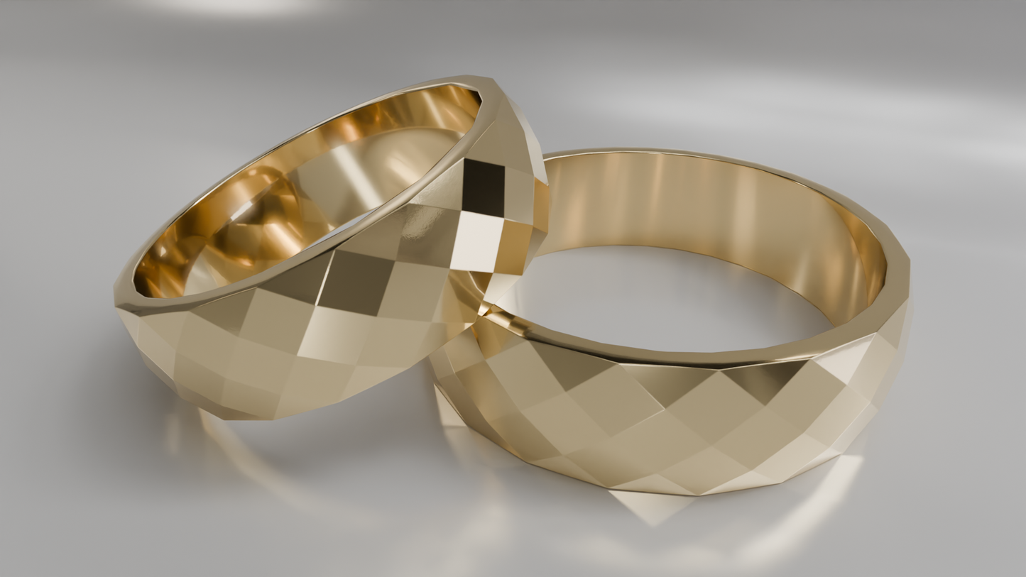 Gold Faceted Matching Wedding Band Set