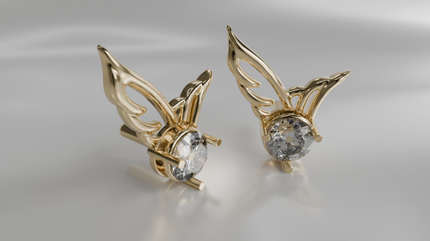 Winged Diamond Stud Earrings