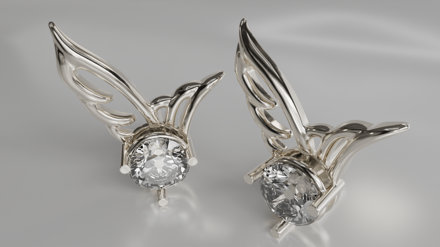 Winged Diamond Stud Earrings