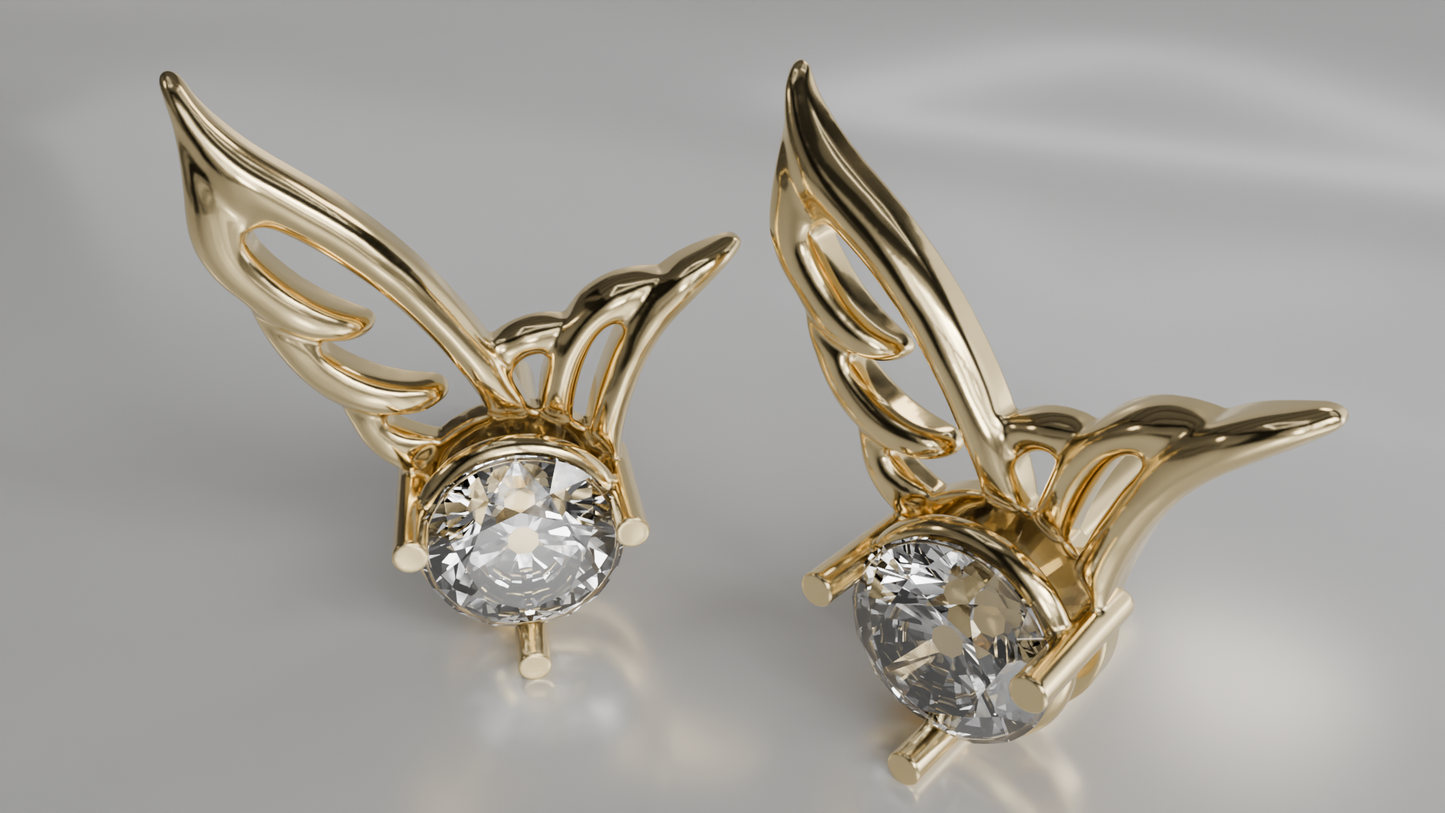 Winged Diamond Stud Earrings