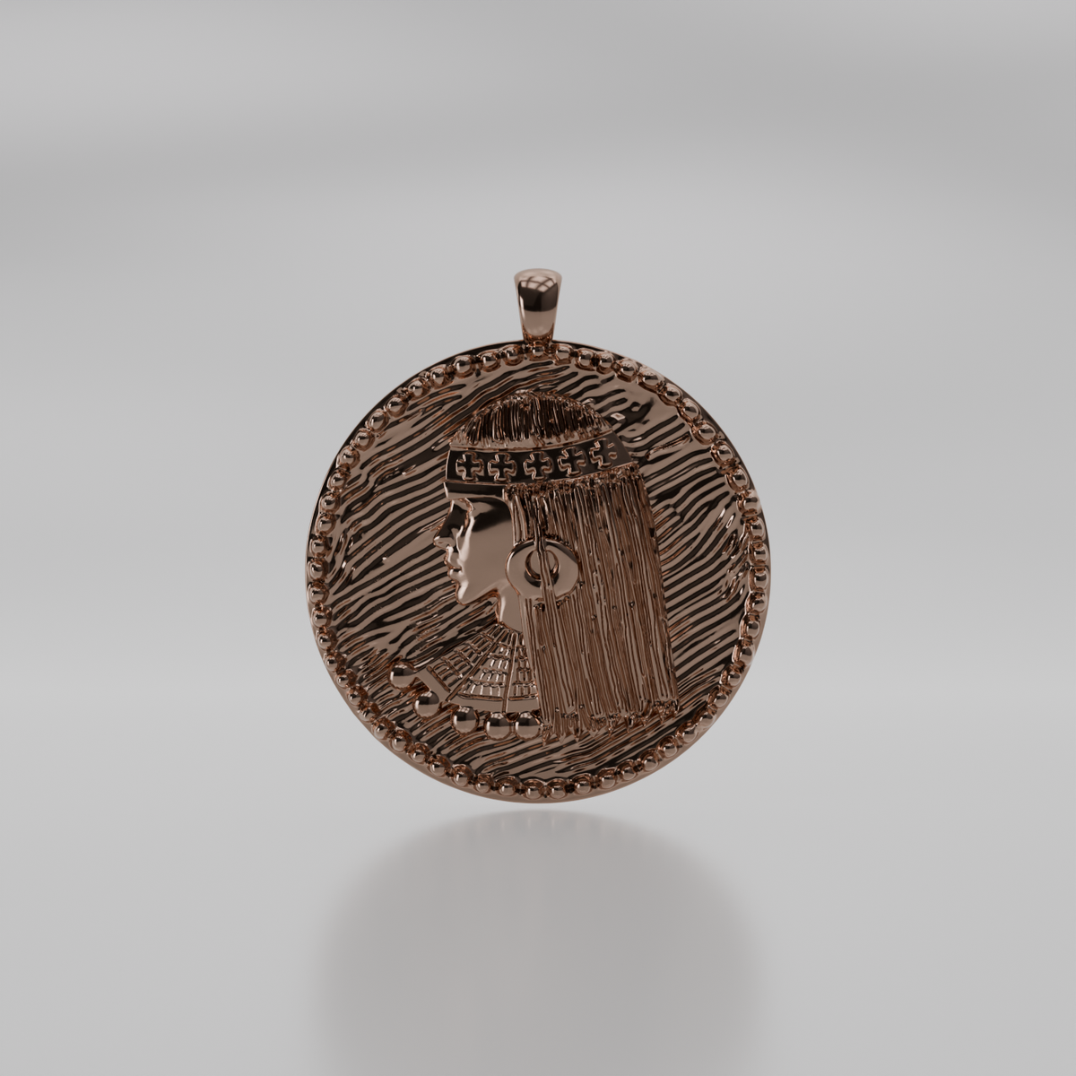 African Queen Medallion Pendant - Rose - Front