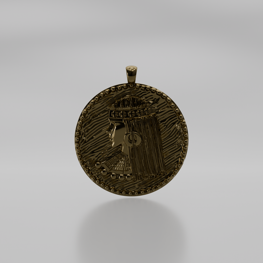 African Queen Medallion Pendant - Yellow - Front