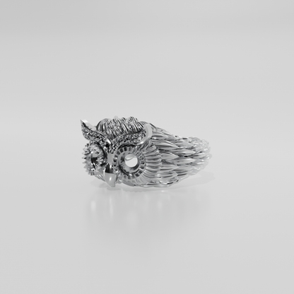 owl ring, white turn