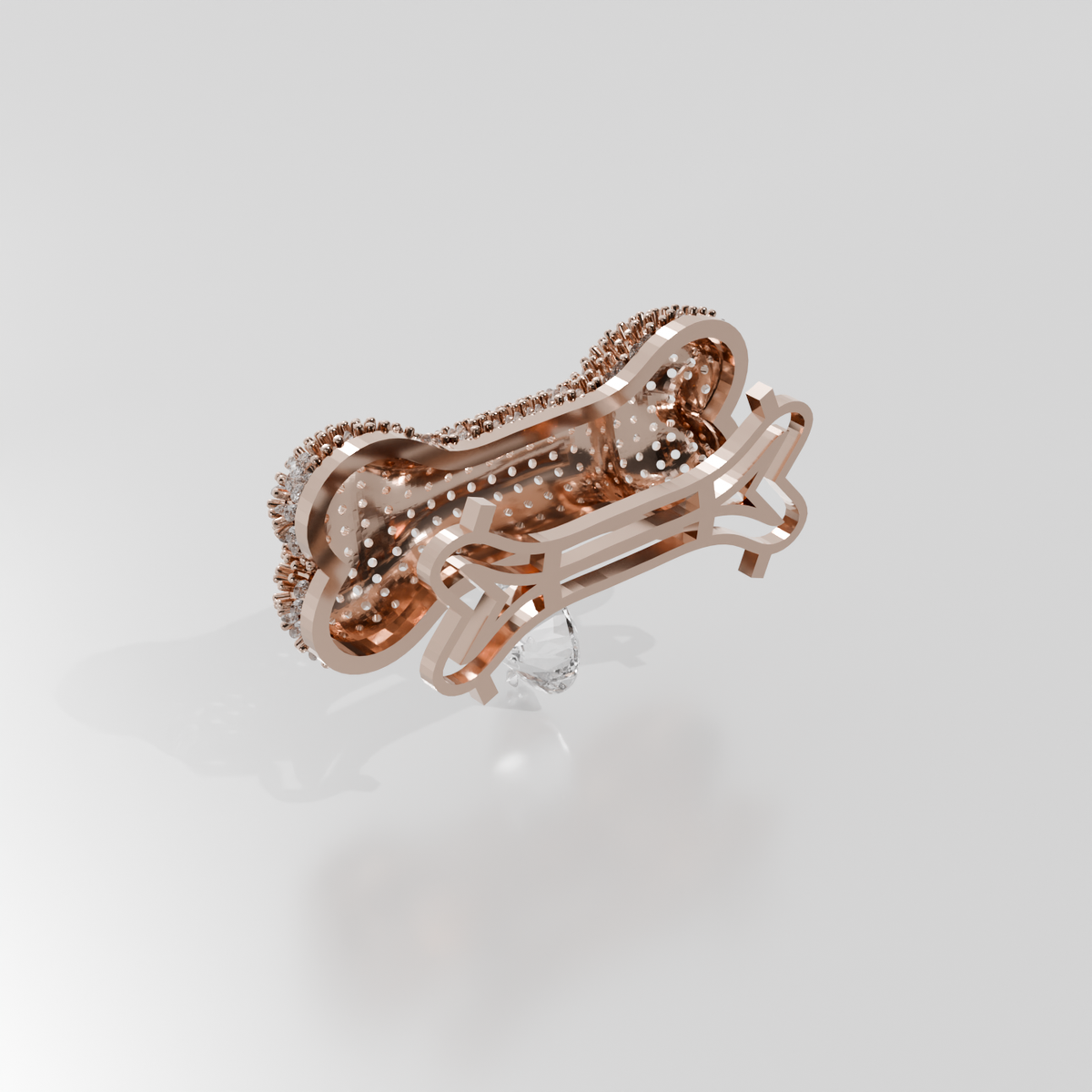 dog bone with diamonds, rose left