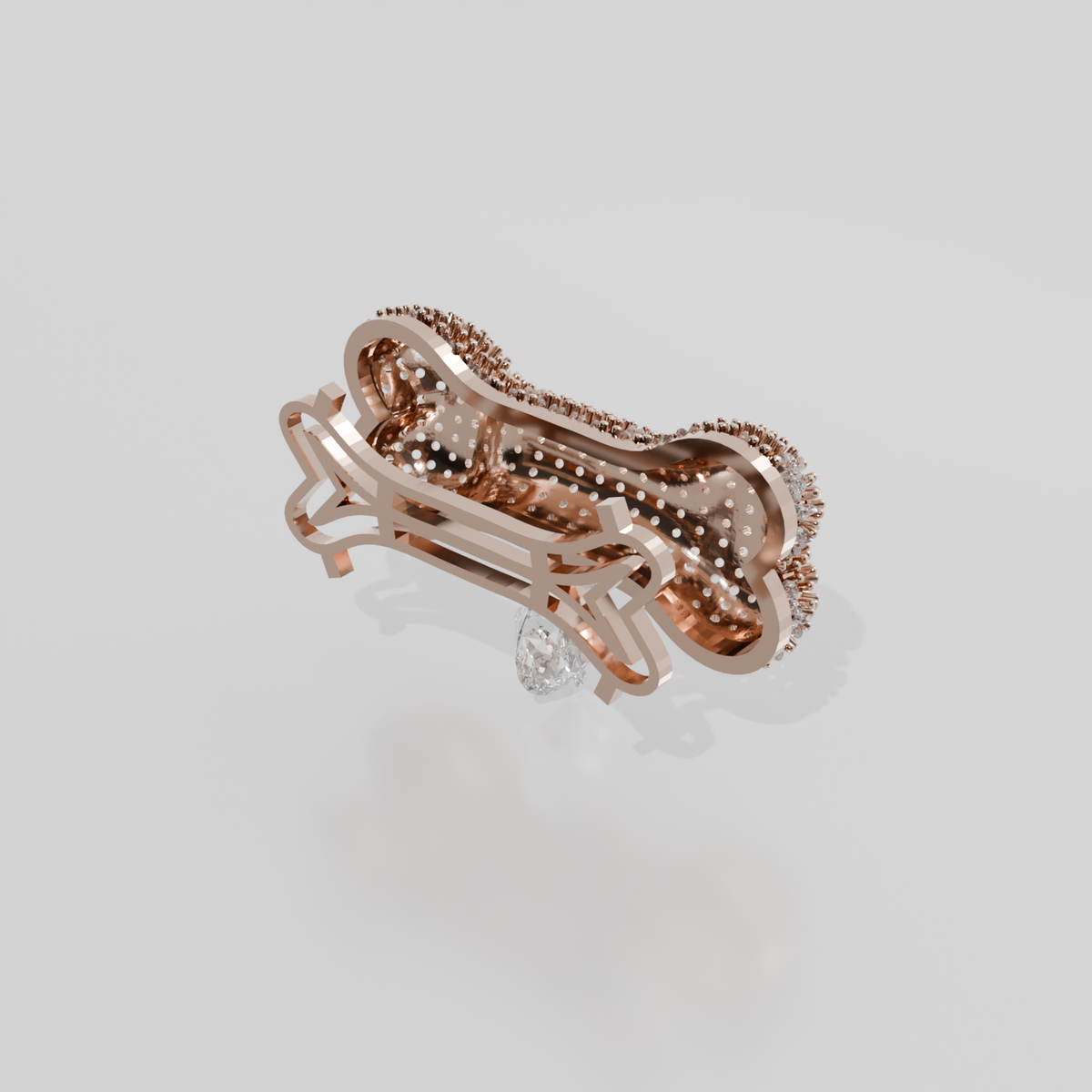 dog bone with diamonds, rose right