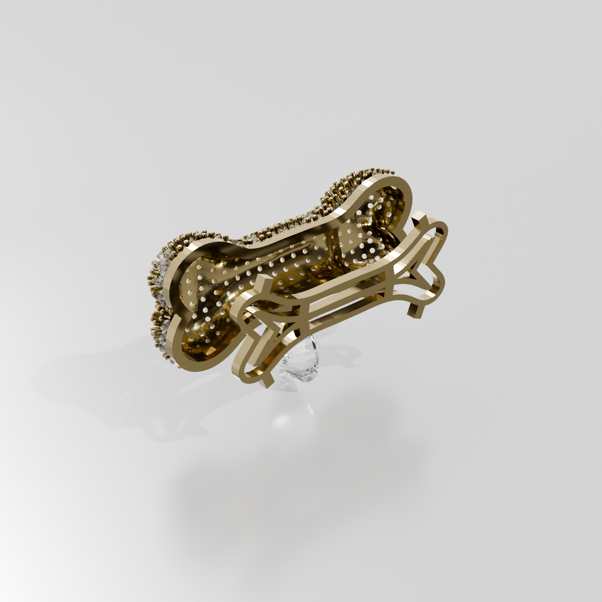 dog bone with diamonds, yellow left