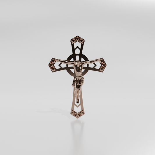 jesus on the cross pendant with diamonds, rose front