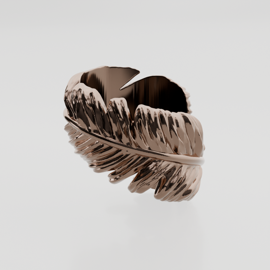 14K Gold Feather Wrap Ring - Rose Gold - Turn
