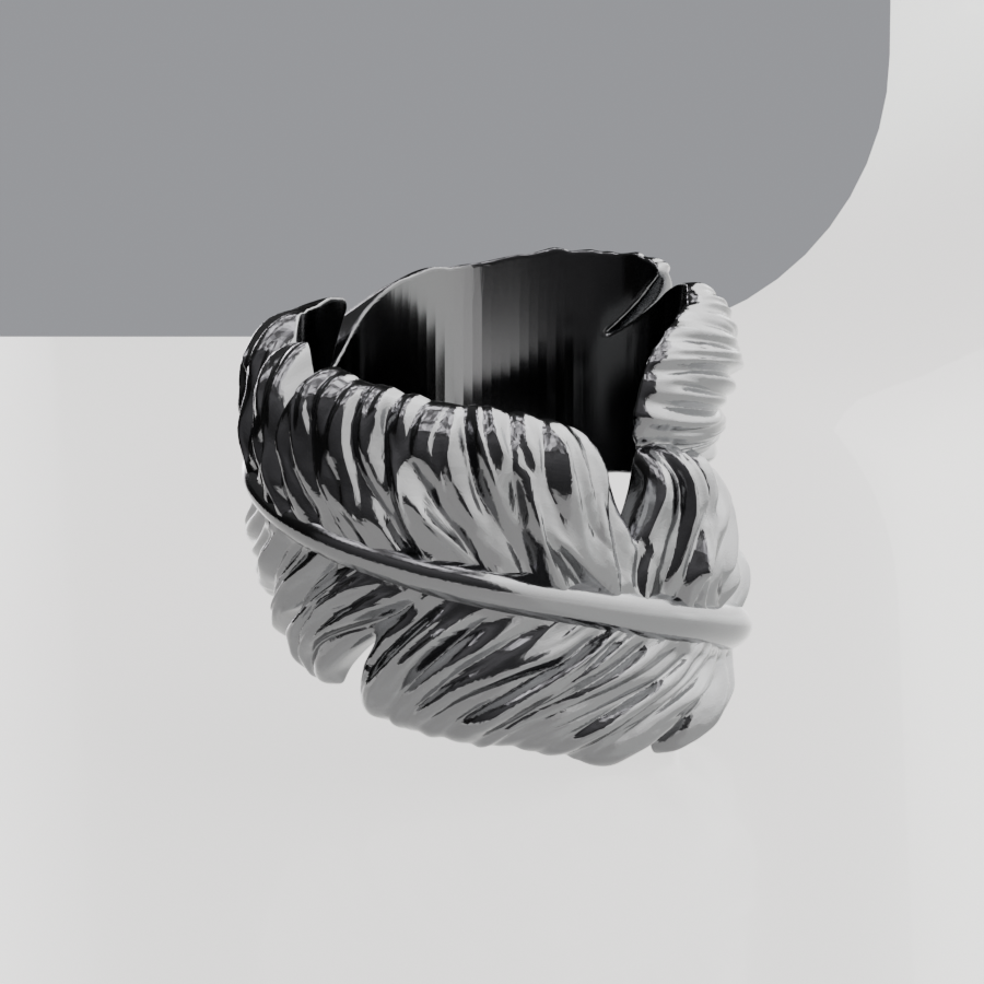 14K Gold Feather Wrap Ring - White Gold - Side