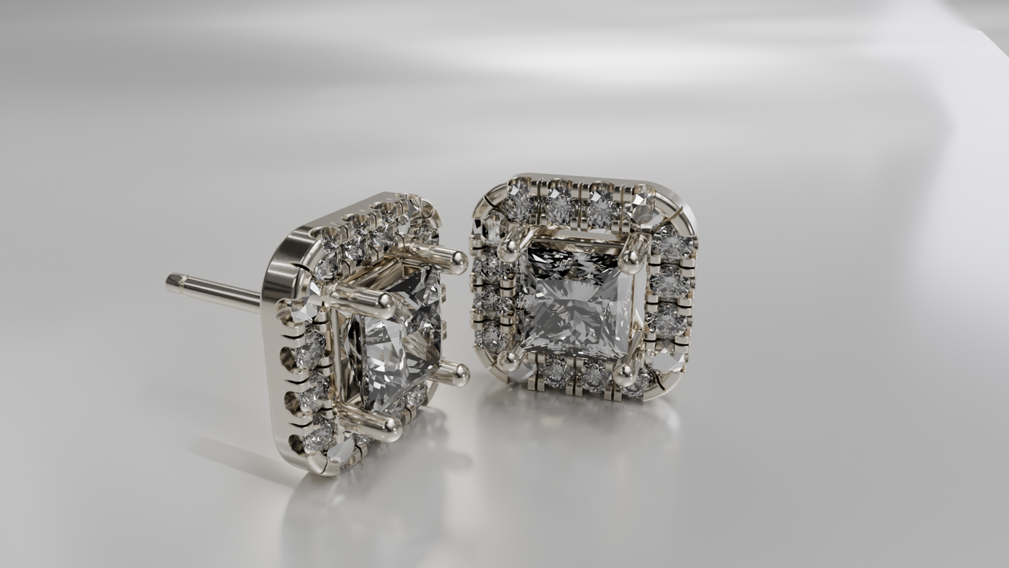 Halo Diamond Stud Earrings