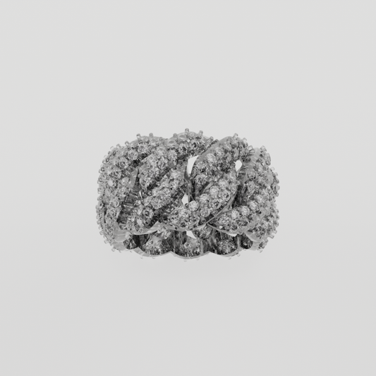 Iced-Out Diamond Cuban Link Ring - Yellow Gold - Hero