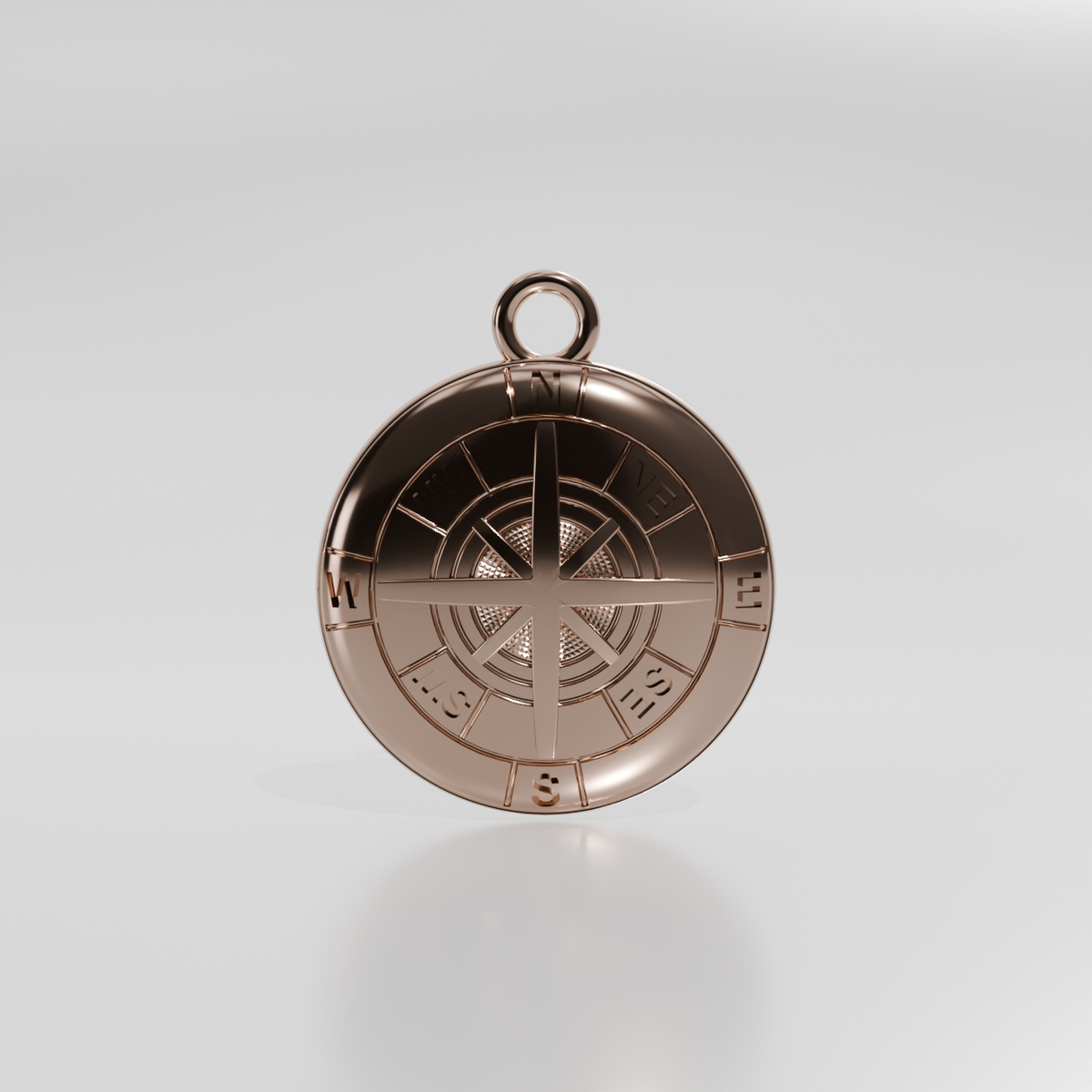 Compass pendant, rose gold, front