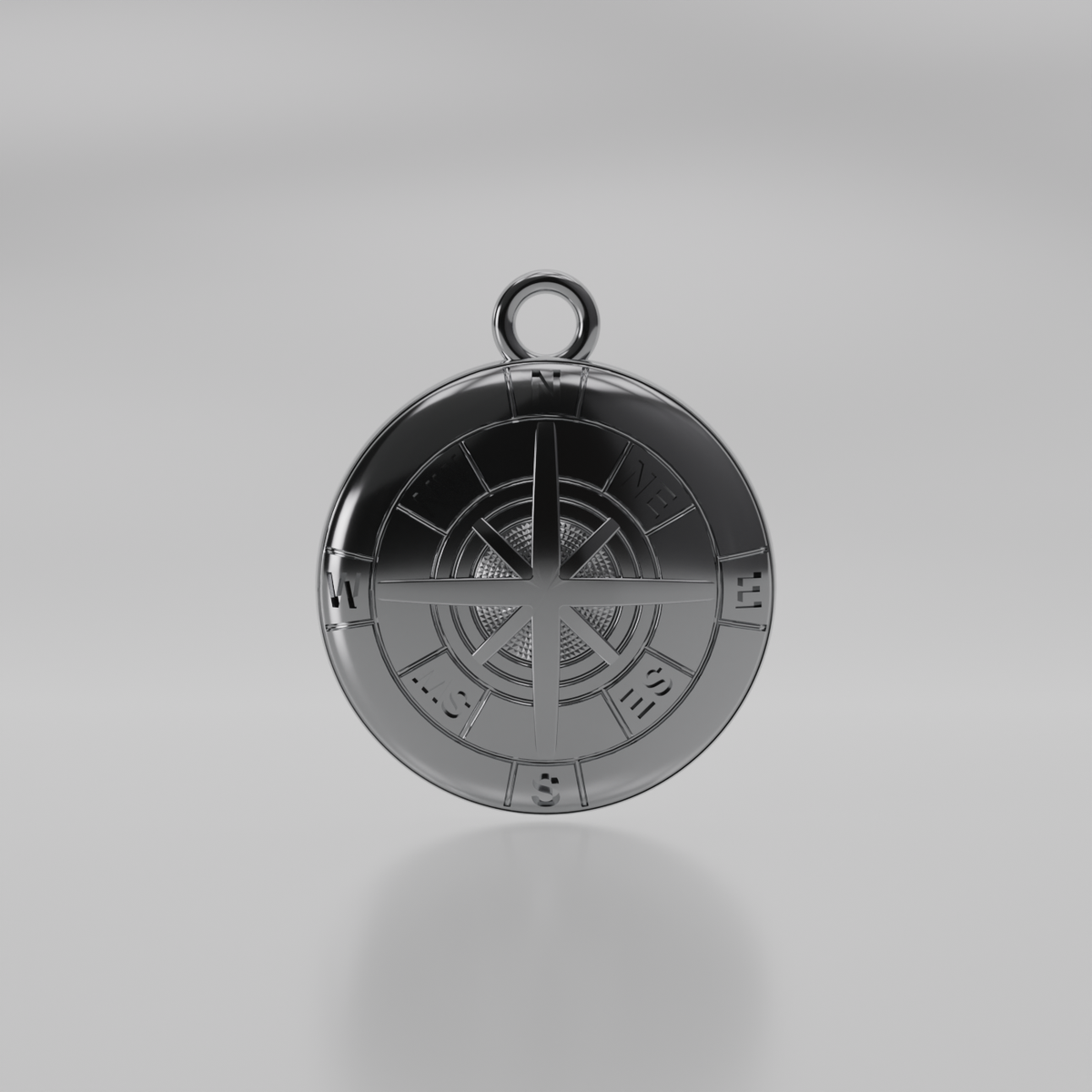 Compass Rose Pendant - Solid Gold Nautical Direction Charm - White - Front