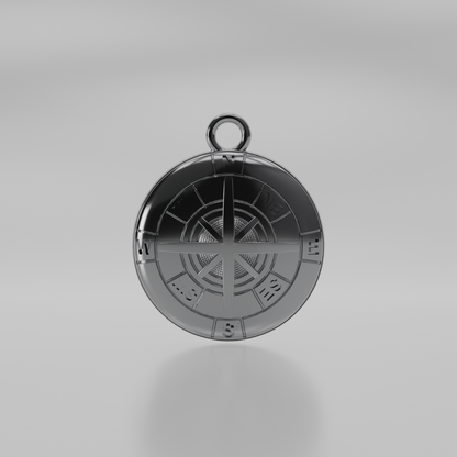 Compass Rose Pendant - Solid Gold Nautical Direction Charm - White - Front