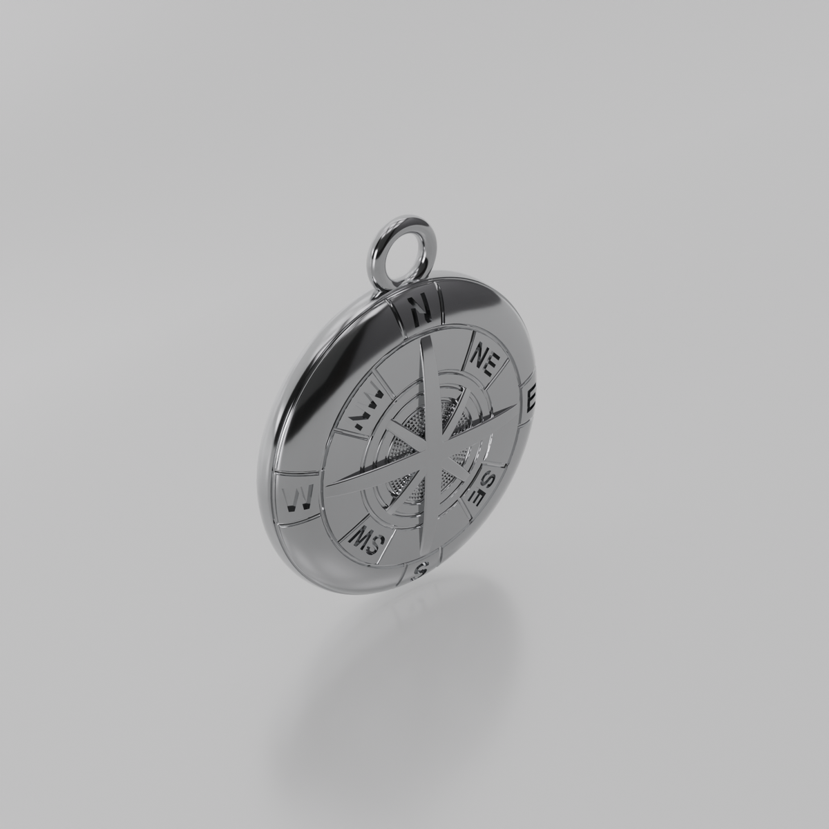 Compass Rose Pendant - Solid Gold Nautical Direction Charm - White - Left