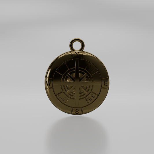 Compass Rose Pendant - Solid Gold Nautical Direction Charm - Yellow - Front