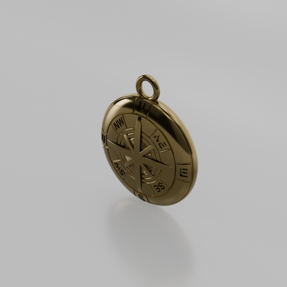 Compass Rose Pendant - Solid Gold Nautical Direction Charm - Yellow - Right