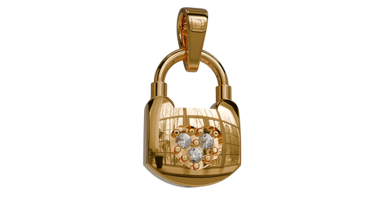 Heart Lock Charm Pendant - Yellow Gold - Front