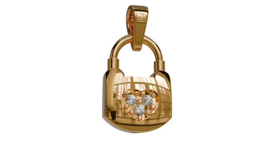 10K Gold Diamond Heart Padlock Charm Pendant