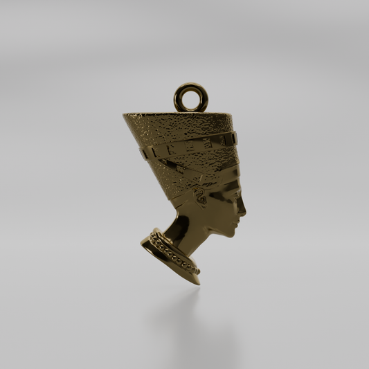 Nefertiti Bust Pendant - Solid Gold Egyptian Queen Portrait - Yellow - Front