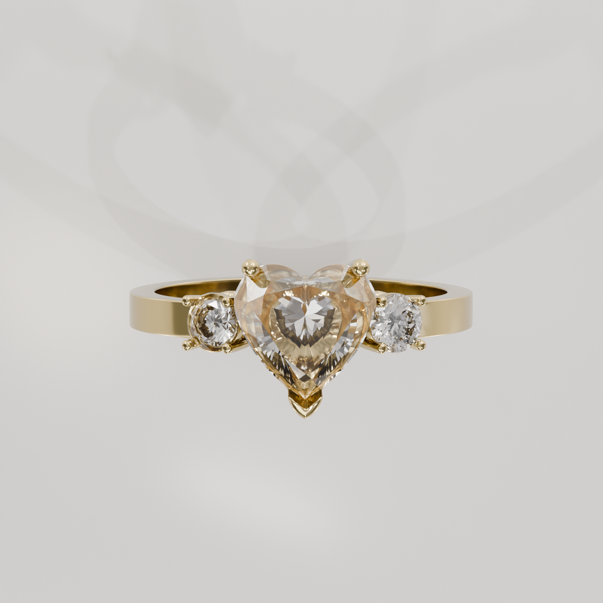 Pave Heart Ring, yellow flat