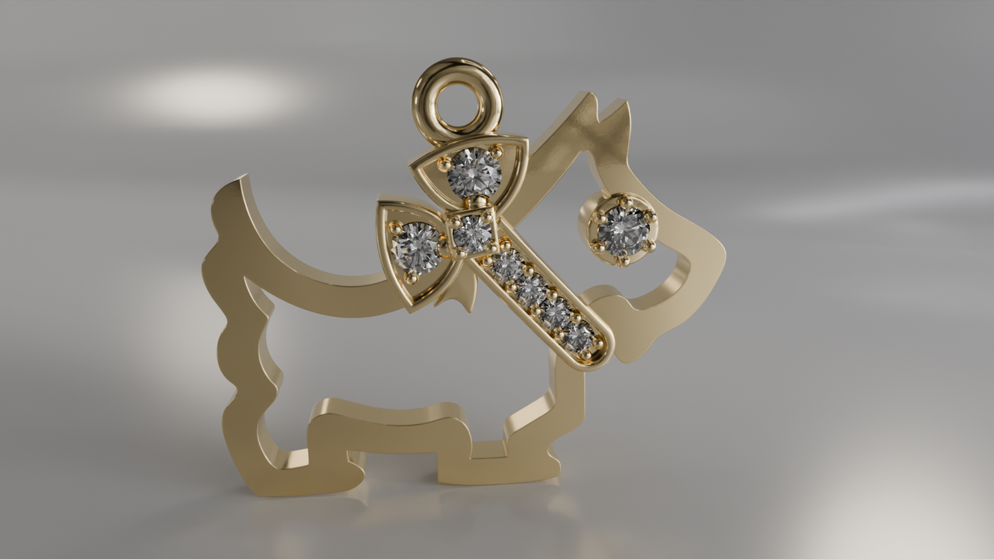 Sparkly Scottie Dog Pendant with Diamond Bow