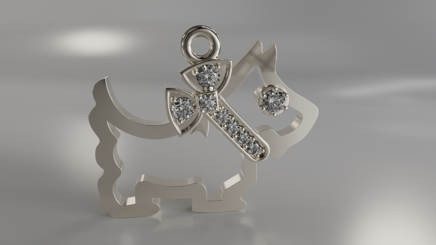Sparkly Scottie Dog Pendant with Diamond Bow