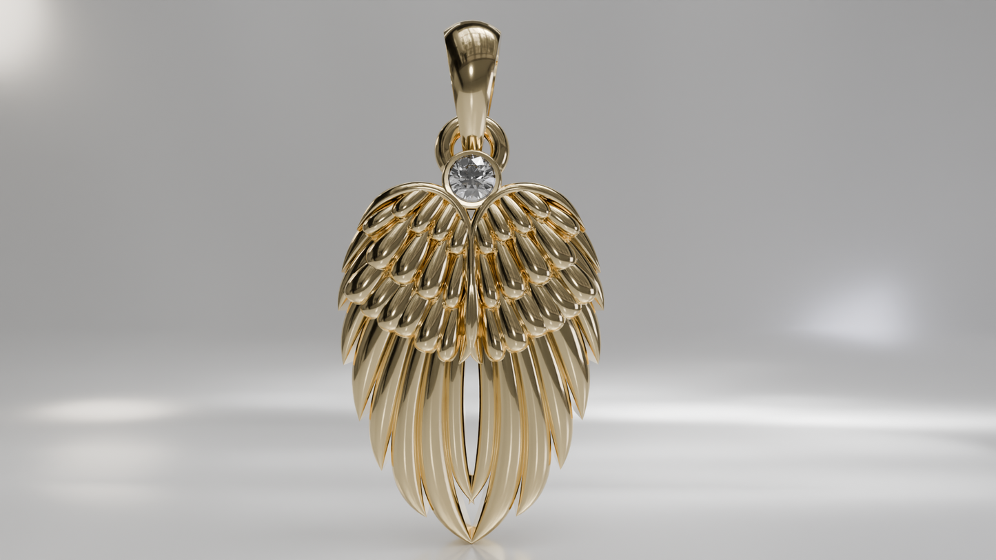 Double Angel Wing Memorial Gold Pendant with Diamond Accent