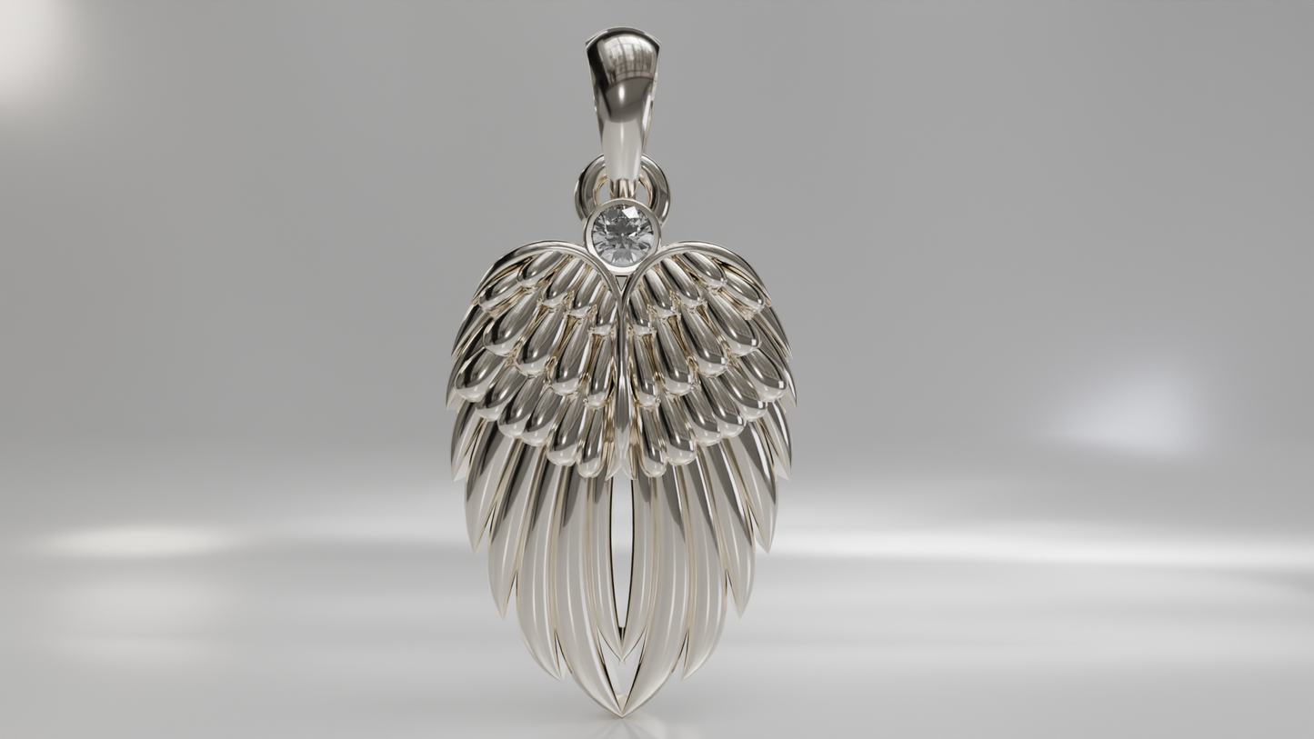Double Angel Wing Memorial Gold Pendant with Diamond Accent
