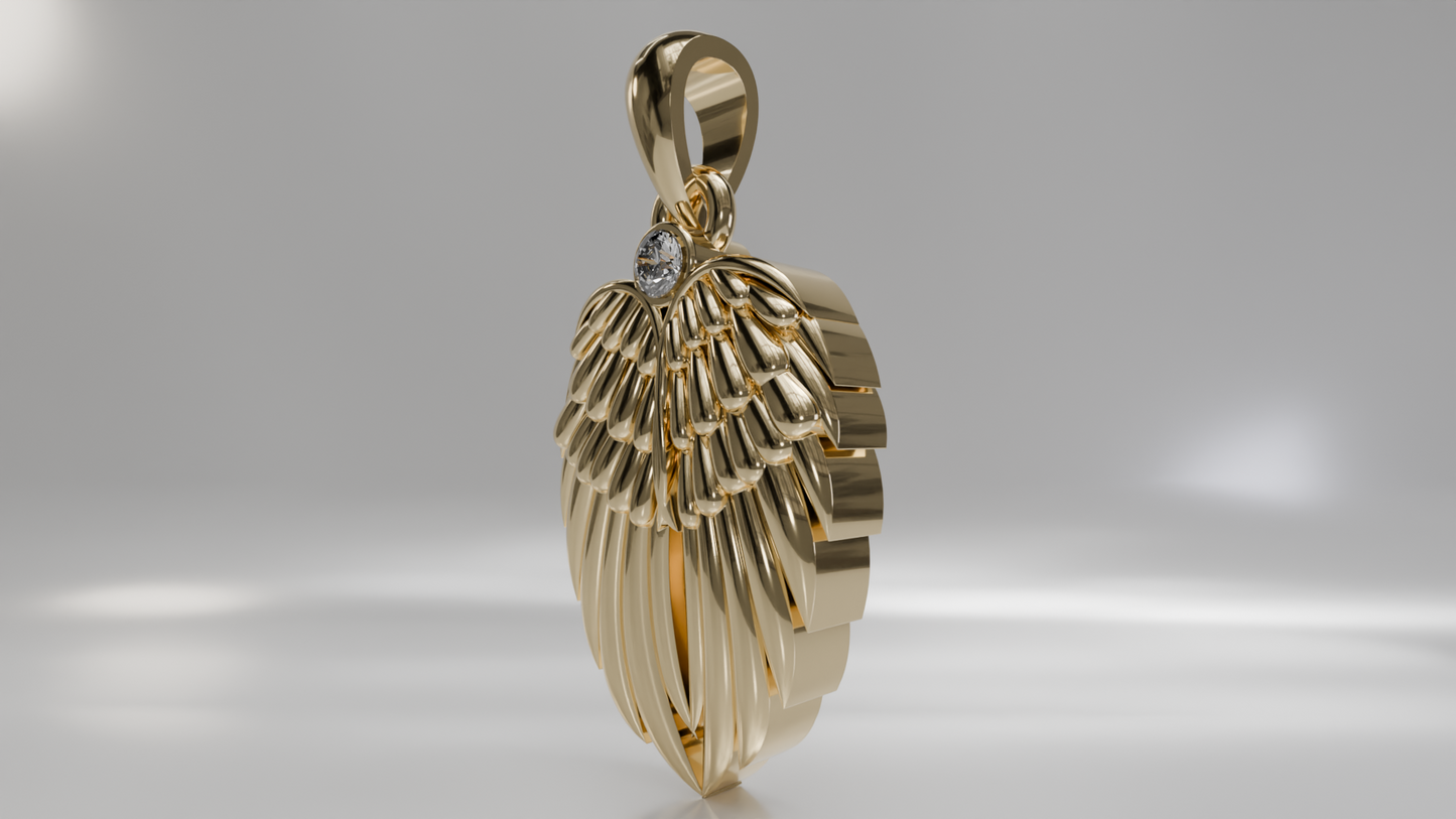 Double Angel Wing Memorial Gold Pendant with Diamond Accent