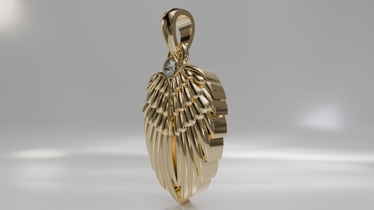 Double Angel Wing Memorial Gold Pendant with Diamond Accent