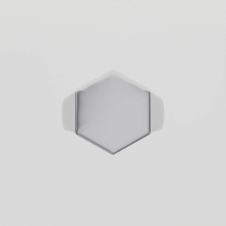 14K Gold Hexagon Signet Ring - White Gold - Flat