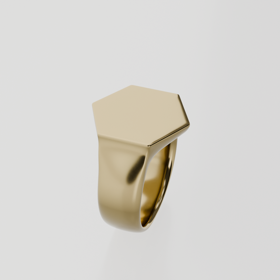 14K Gold Hexagon Signet Ring - Yellow Gold - Left