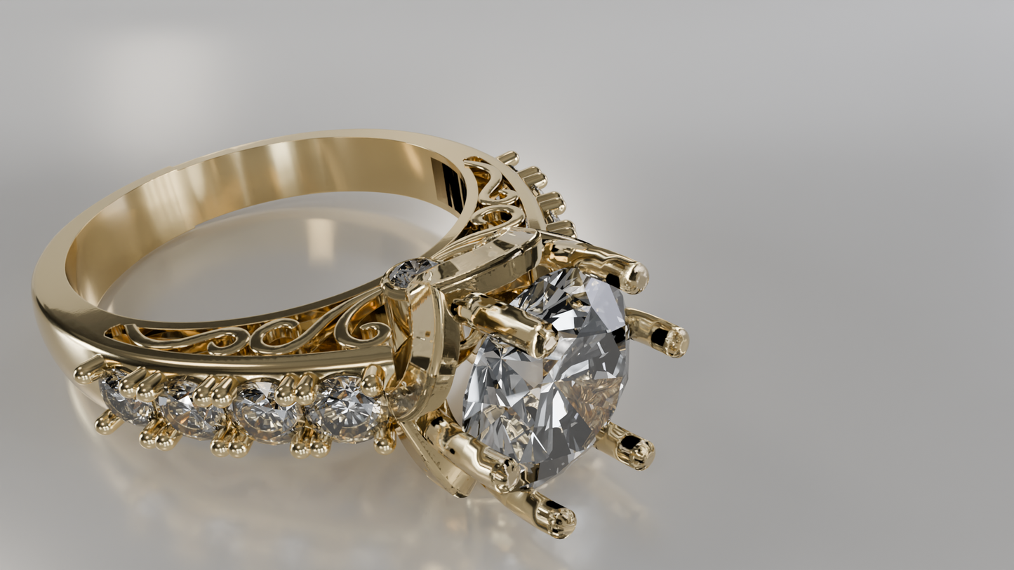 Vintage-Inspired Pear-Shaped Diamond Engagement Ring with Filigree Detailing